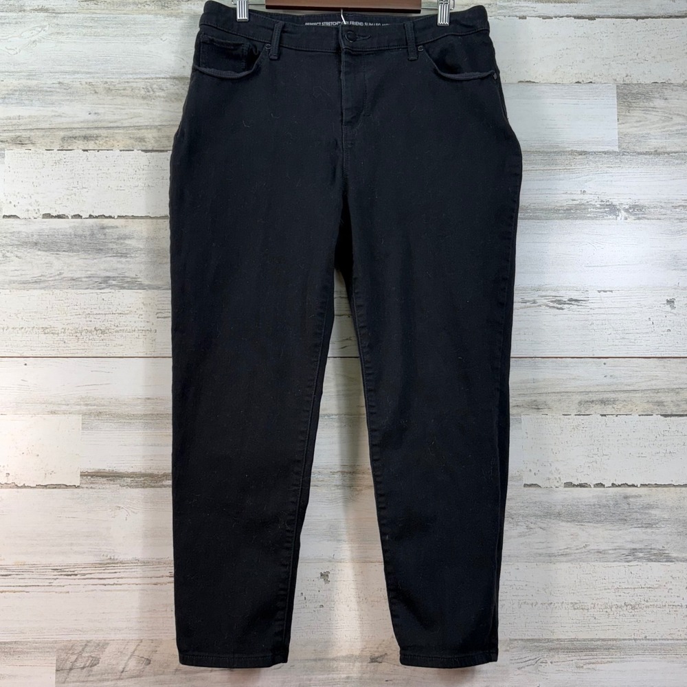 Chico's Perfect Stretch Girlfriend Slim Leg Ankle Denim Jeans Black Size 2 US 12